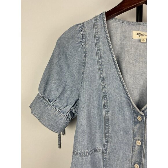 Madewell Light Blue Wash‎ Button-Front Short Sleeve Mini Denim Dress Size 0 - Picture 4 of 9